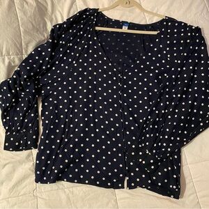 Old Navy Navy Blue Polka Dot Blouse